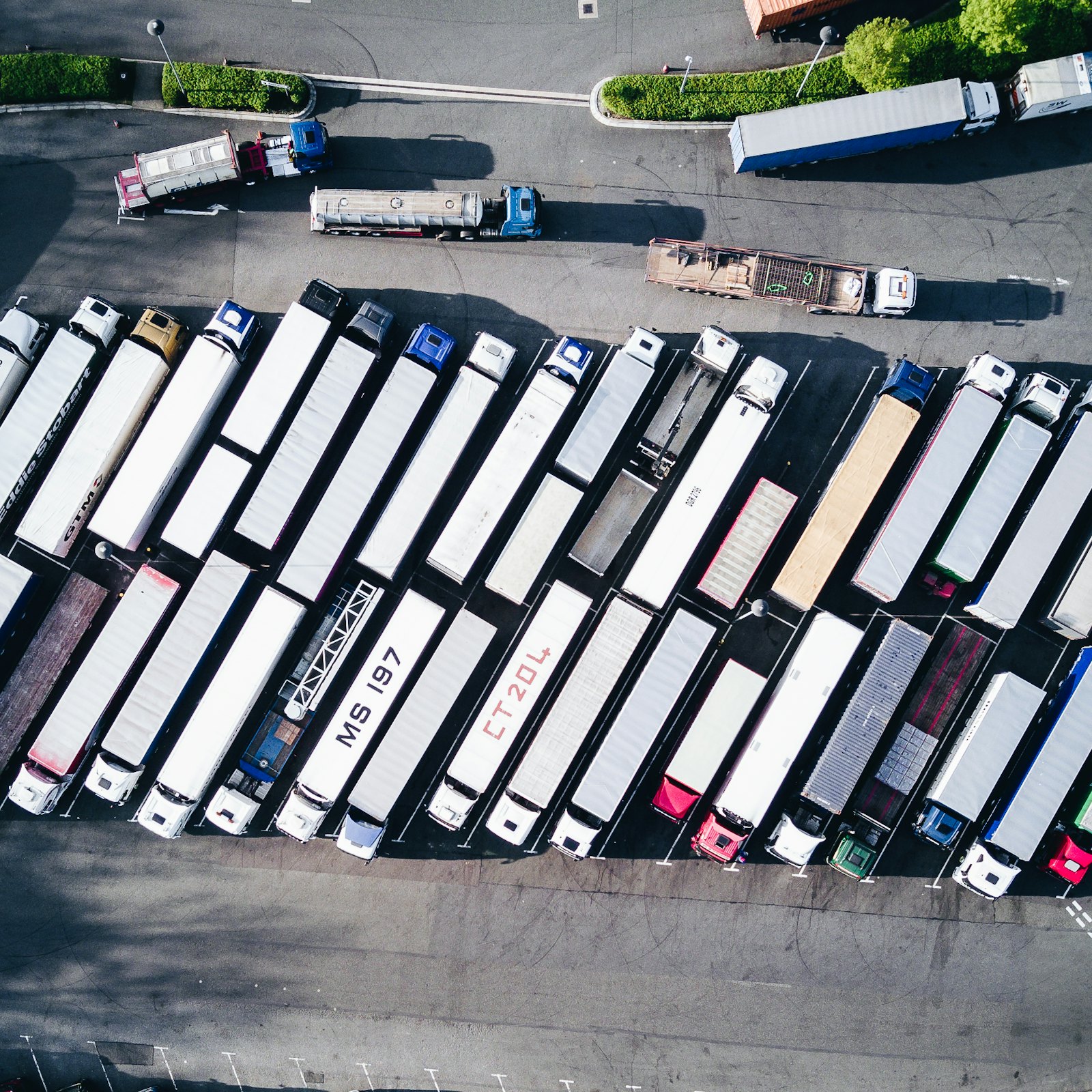 Aerial view of a freight truck yard
