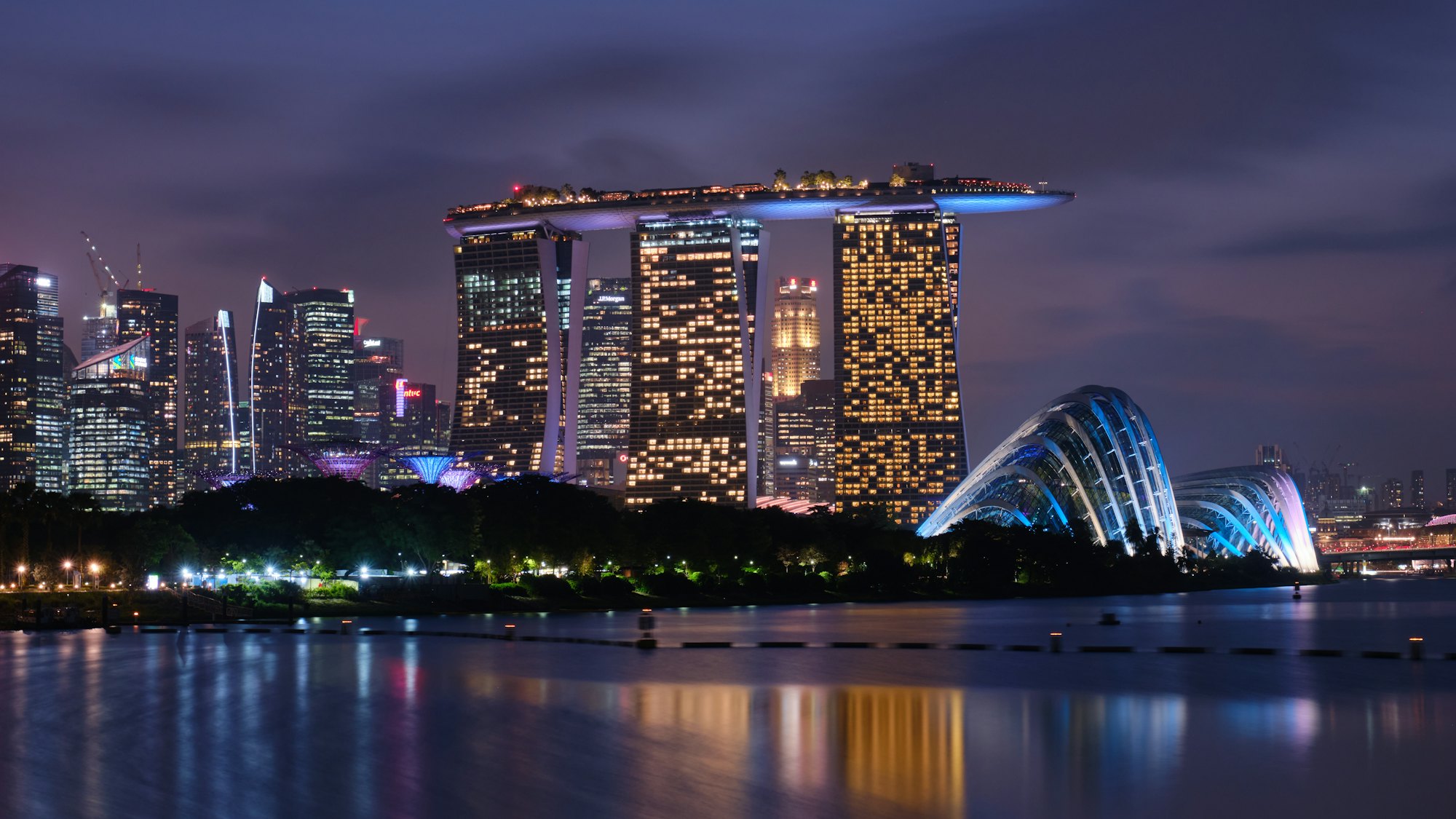 Singapore central business district at night